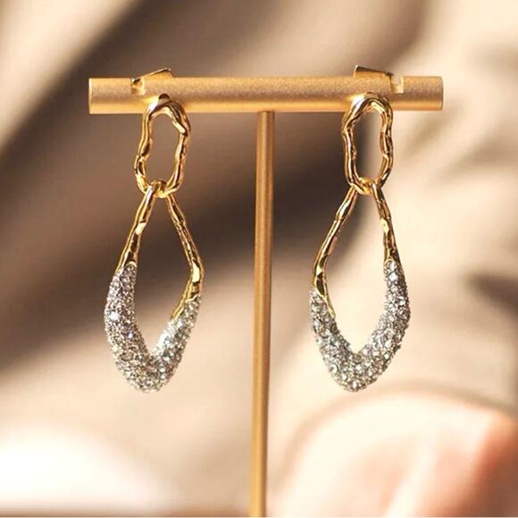 NEW Earrings Double Link Hoop Pave Crystal Gold Alexis Bittar STYLE N06 - Picture 1 of 3